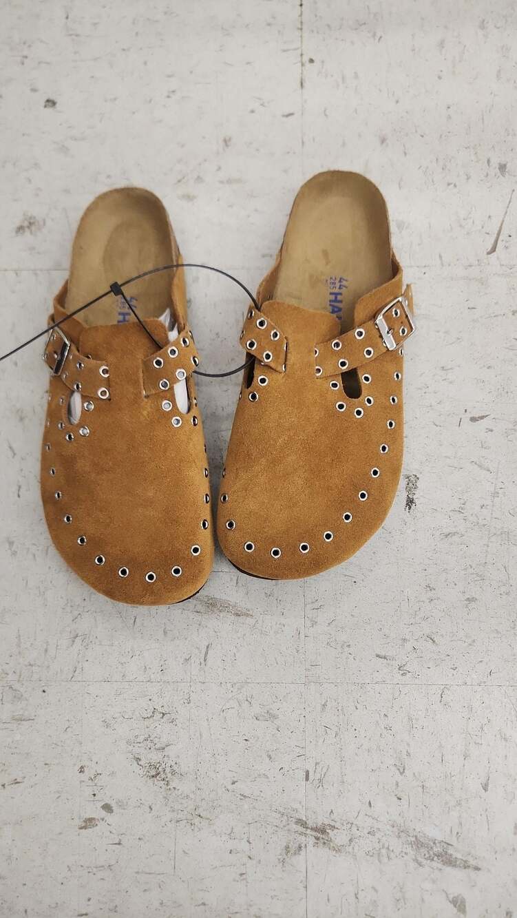 HALOFIVE Tan Suede Eyelet Studded Clogs Mules Size 44 M11